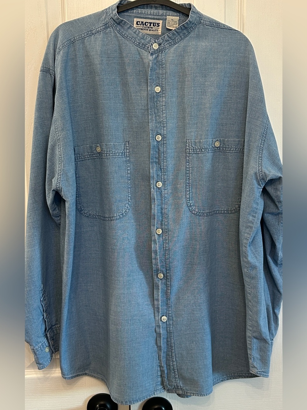 Vintage Cactus Denim Shirt Men's XL 100% Cotton 90s Workwear Long Sleeve